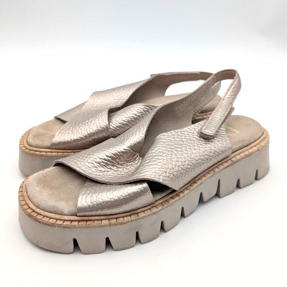 Pedro Garcia Reme Platform Sandal Crisscross Strap Gold Metallic Size US7 EU37.5 - Picture 1 of 12